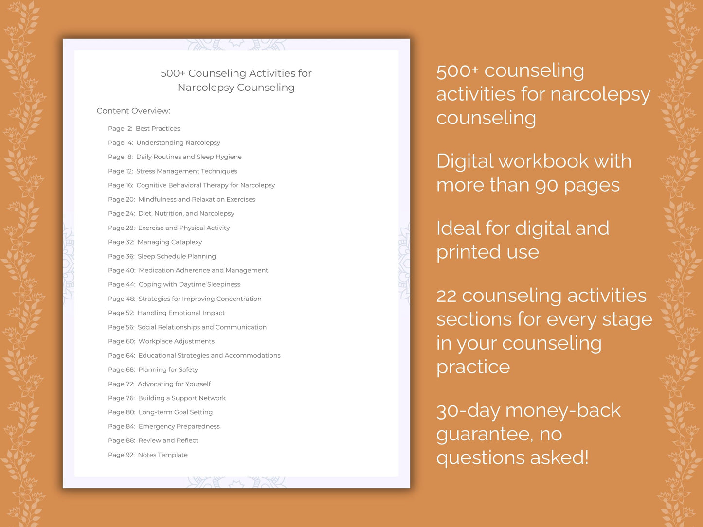 Narcolepsy Counseling Therapist Worksheets