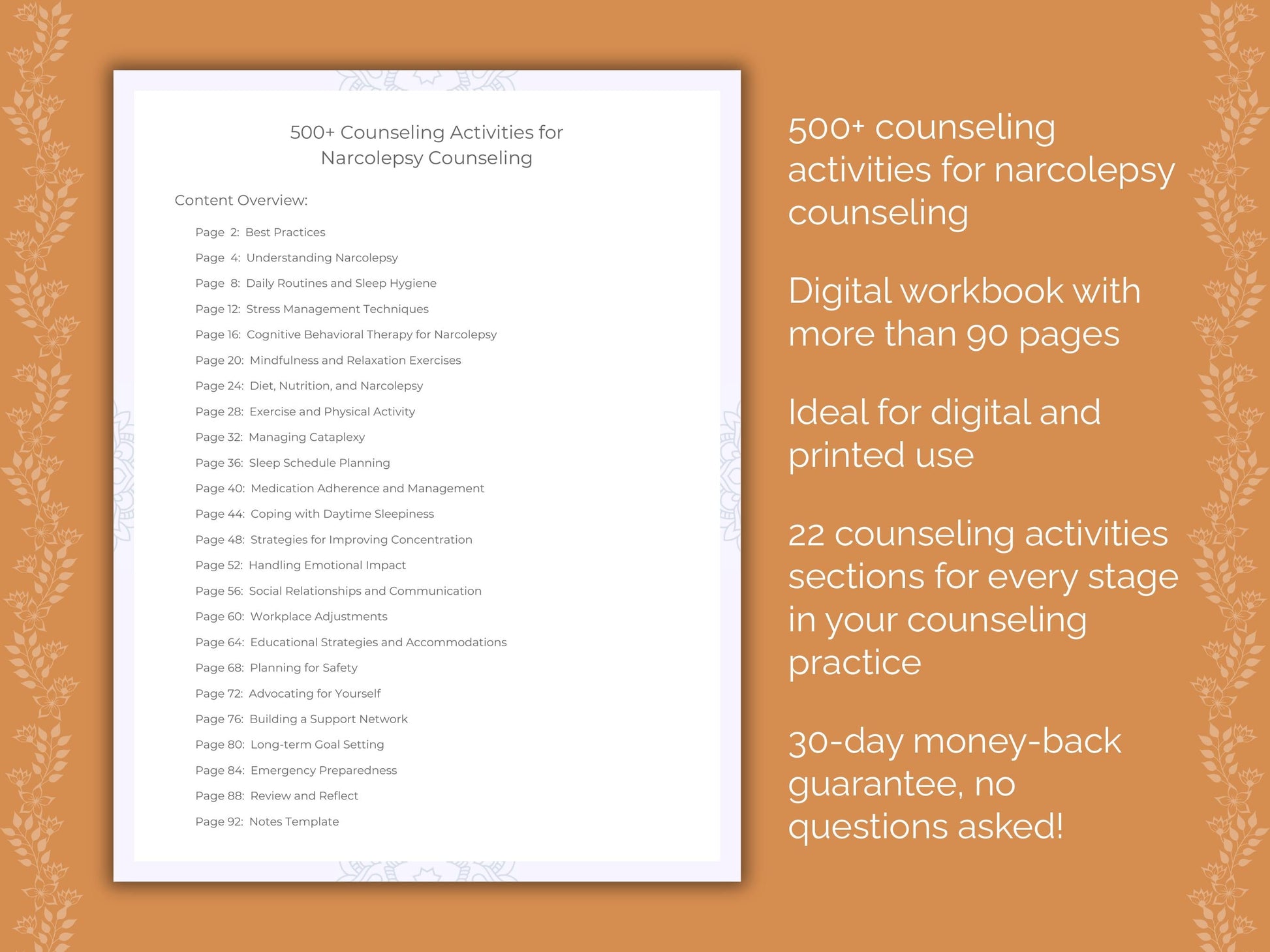 Narcolepsy Counseling Therapist Worksheets