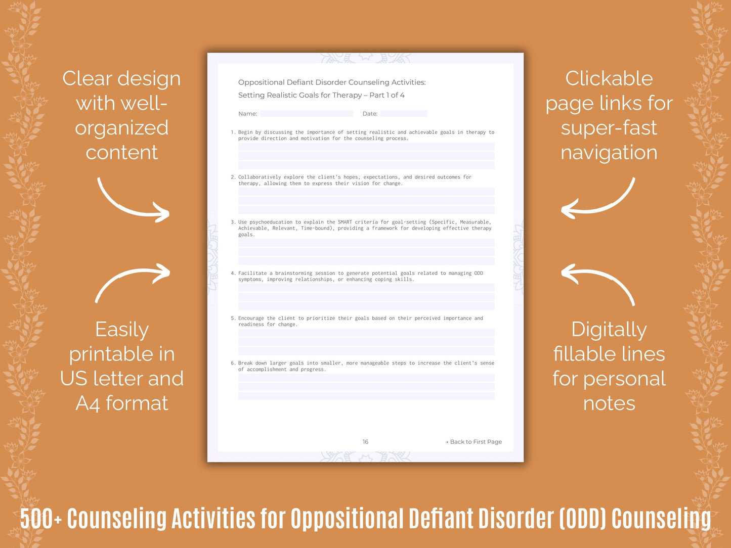 Oppositional Defiant Disorder (ODD) Counseling Counseling Templates