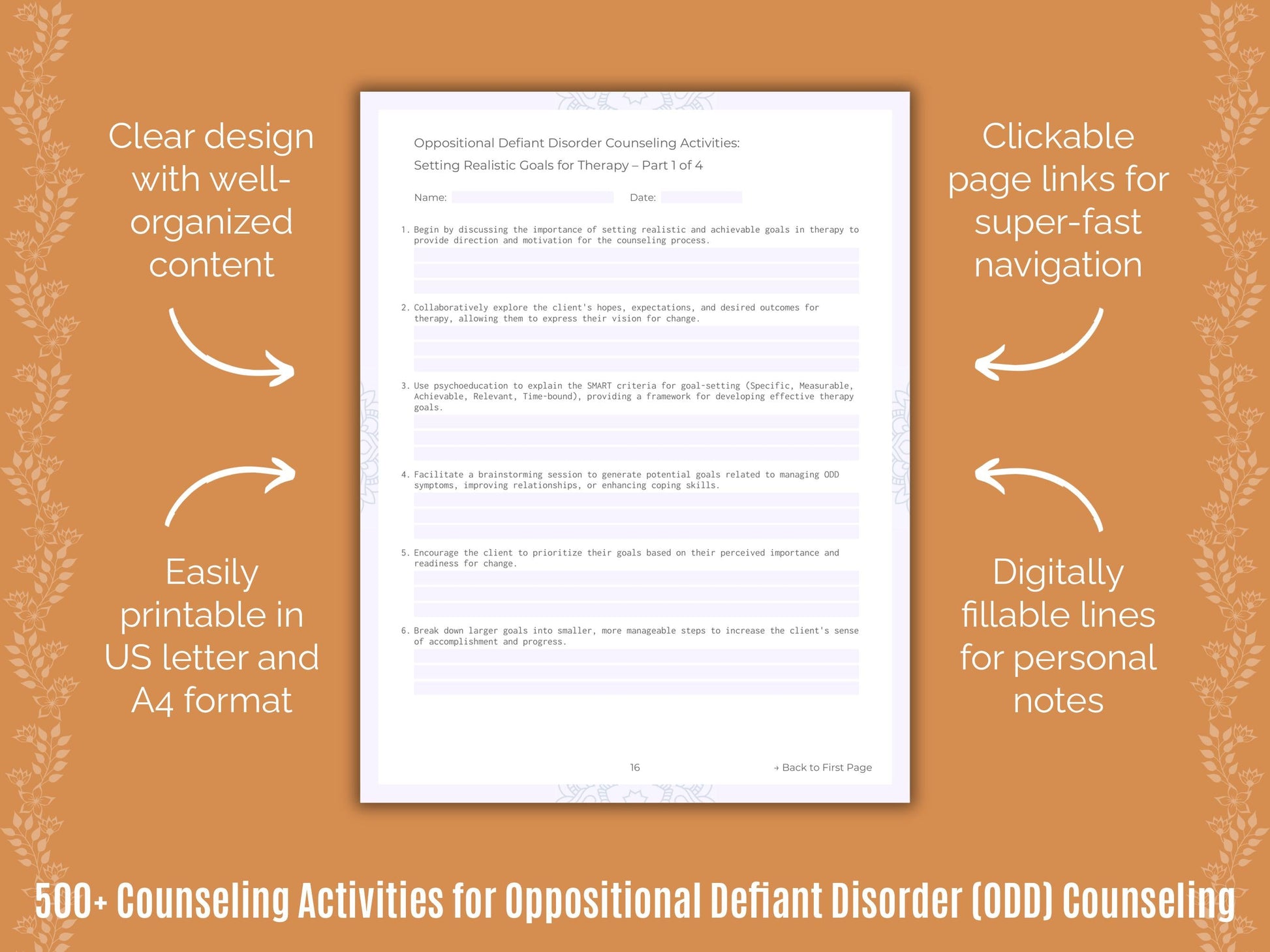 Oppositional Defiant Disorder (ODD) Counseling Counseling Templates