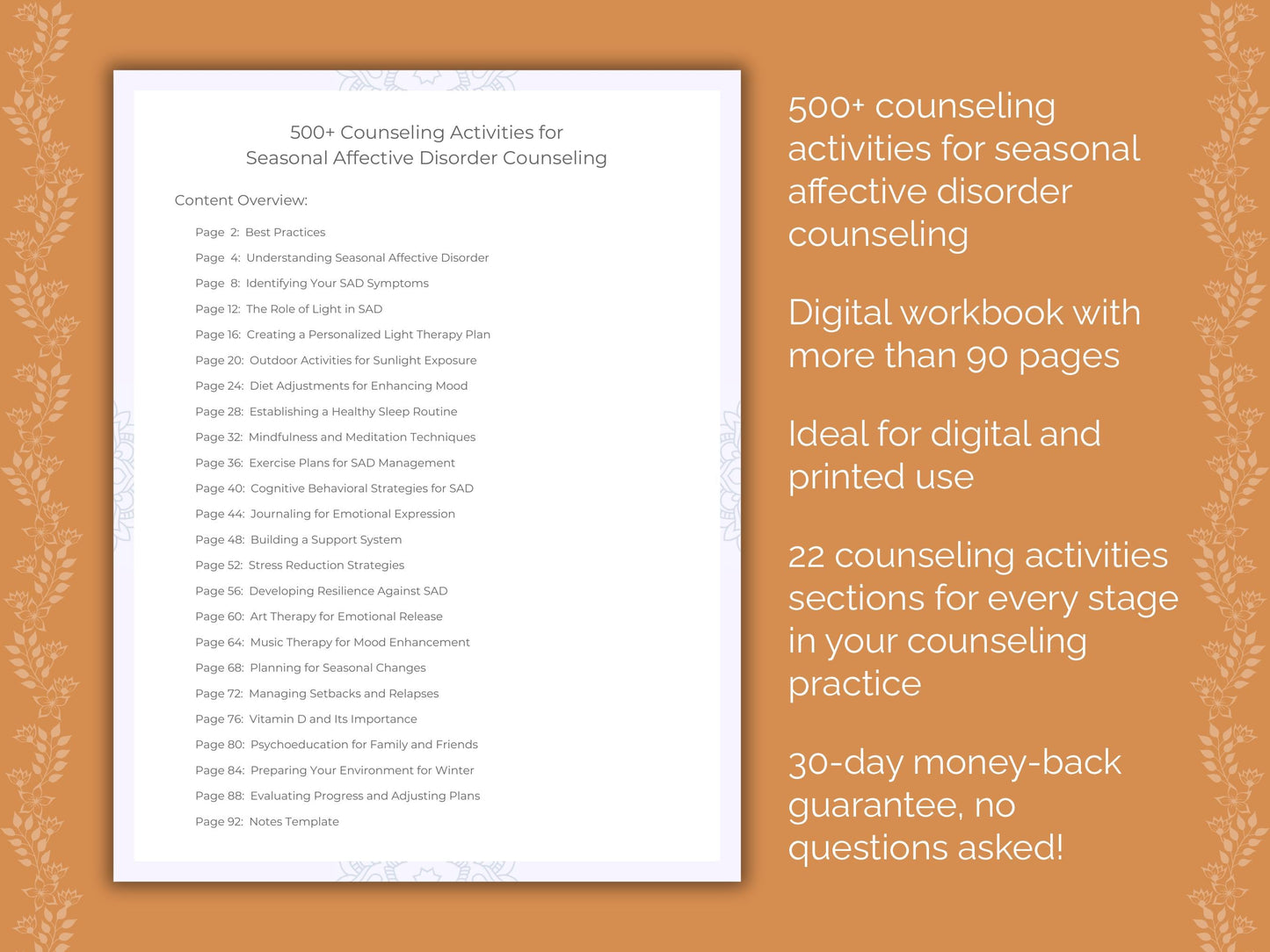 Seasonal Affective Disorder Counseling Therapist Worksheets