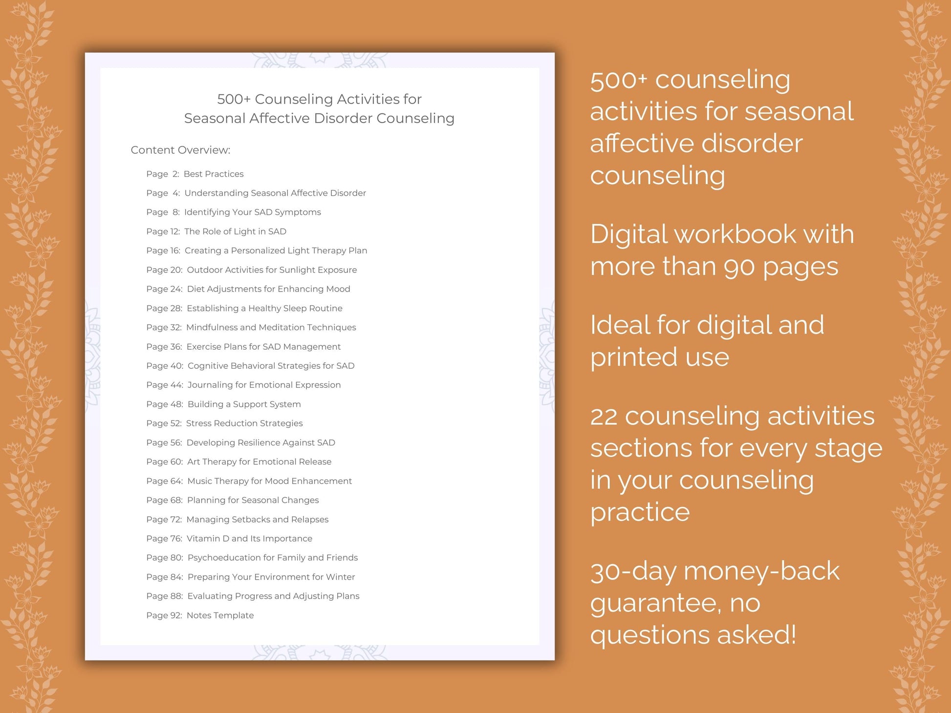 Seasonal Affective Disorder Counseling Therapist Worksheets