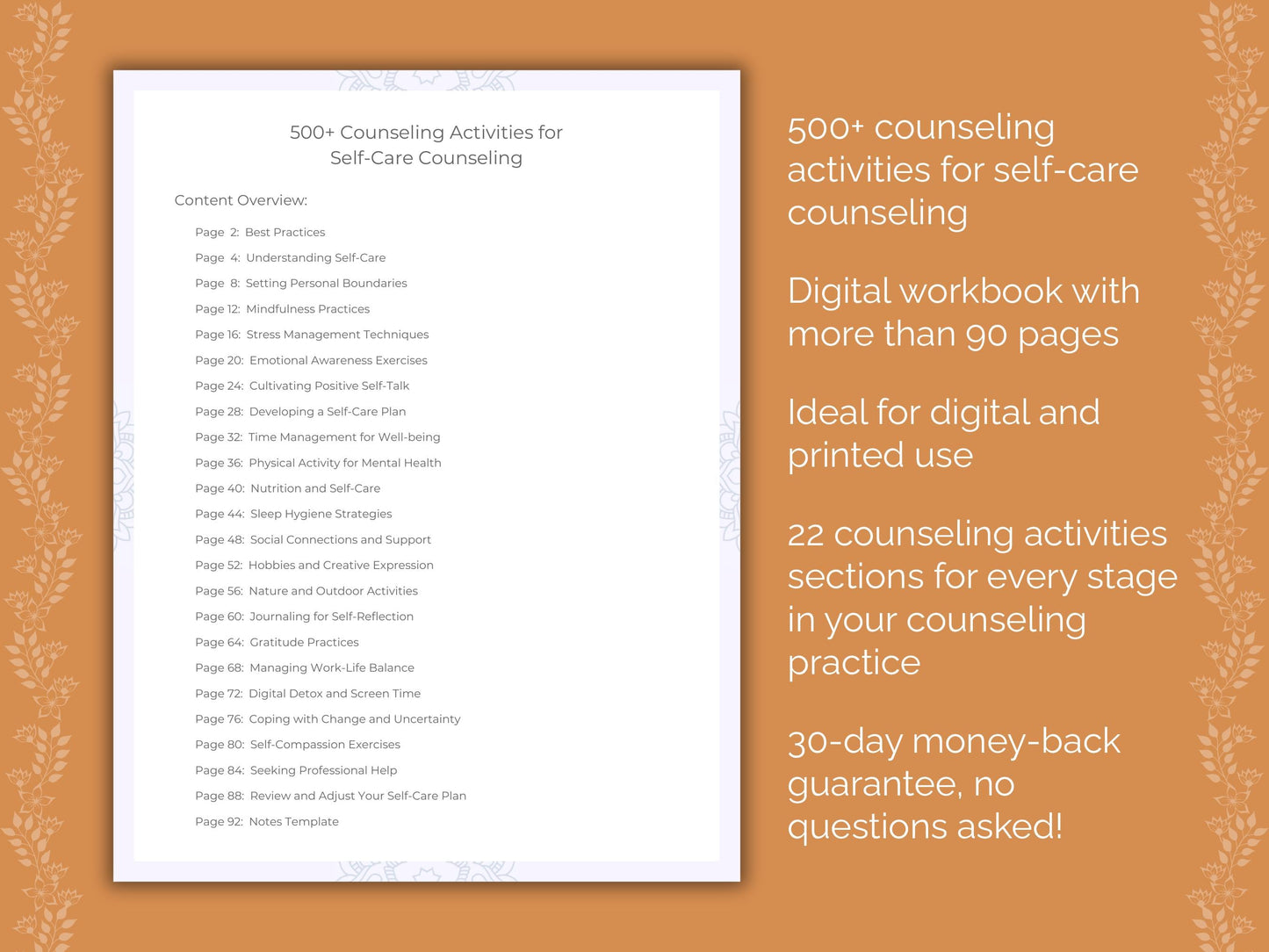 Self-Care Counseling Therapist Worksheets