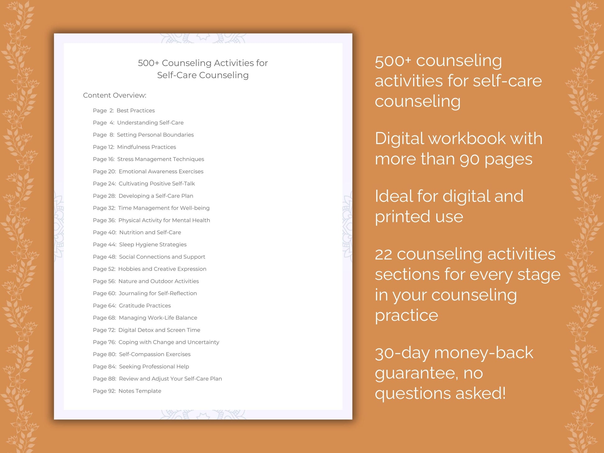 Self-Care Counseling Therapist Worksheets