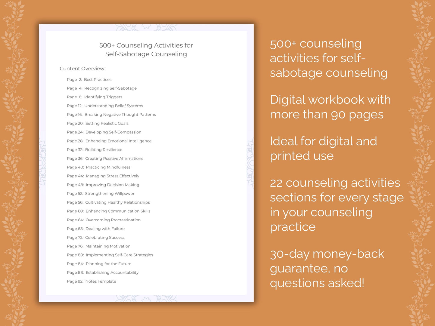 Self-Sabotage Counseling Therapist Worksheets