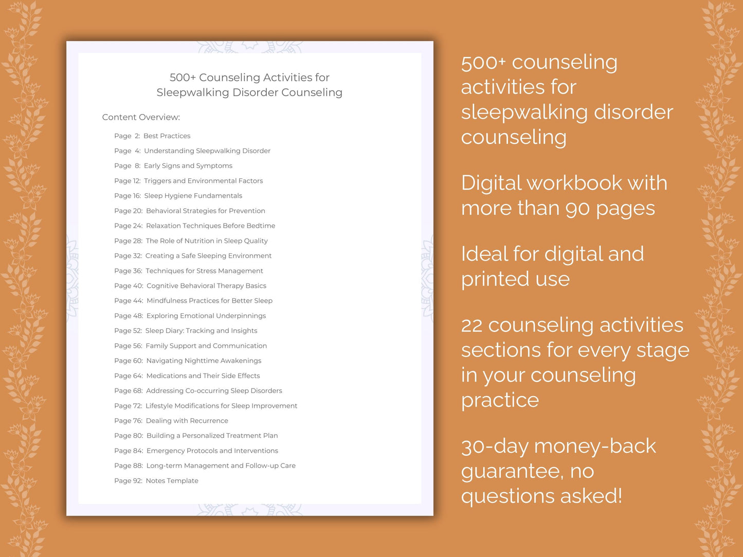 Sleepwalking Disorder Counseling Therapist Worksheets