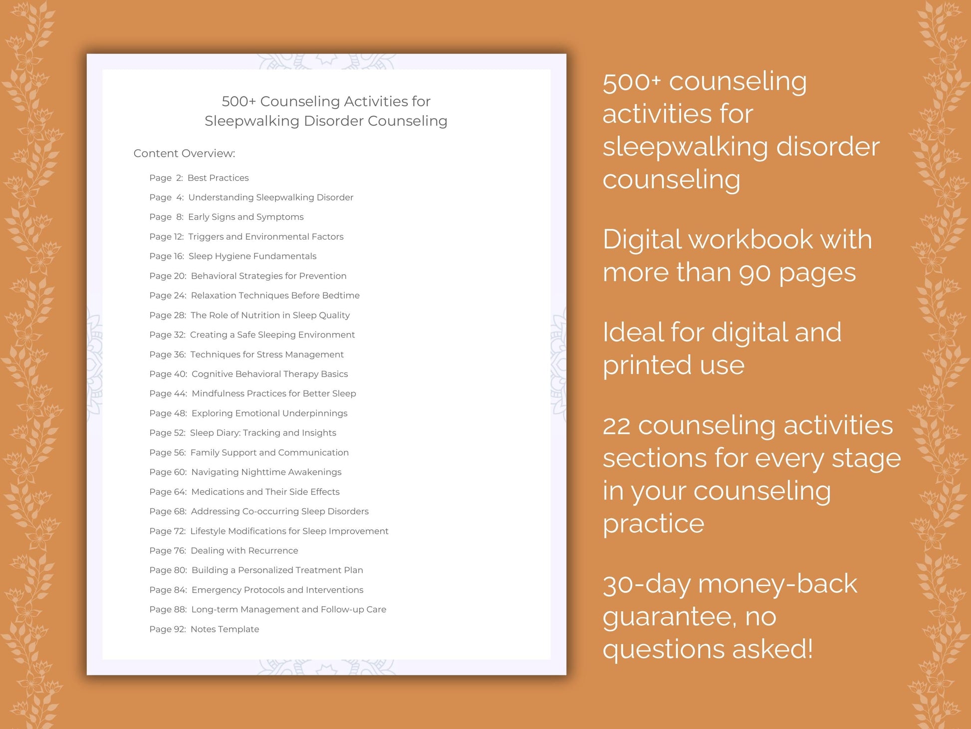 Sleepwalking Disorder Counseling Therapist Worksheets