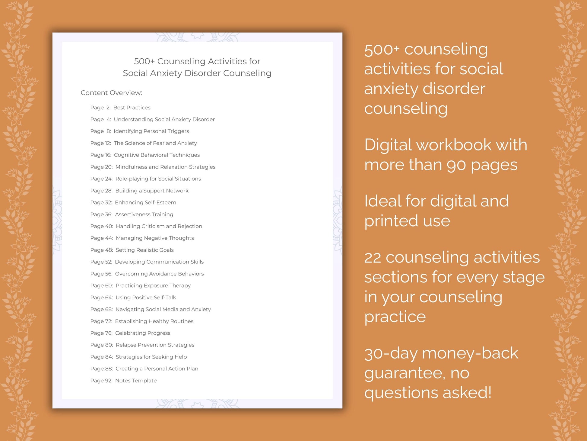 Social Anxiety Disorder Counseling Therapist Worksheets