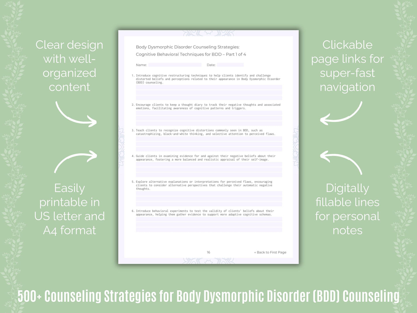 Body Dysmorphic Disorder (BDD) Counseling Counseling Templates