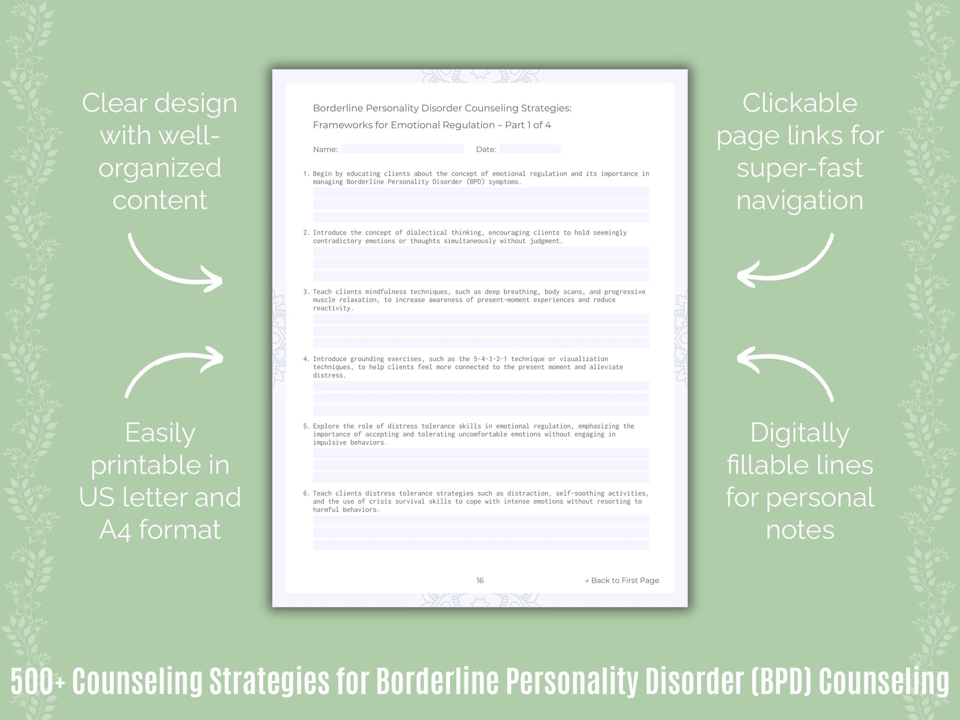 Borderline Personality Disorder (BPD) Counseling Counseling Templates