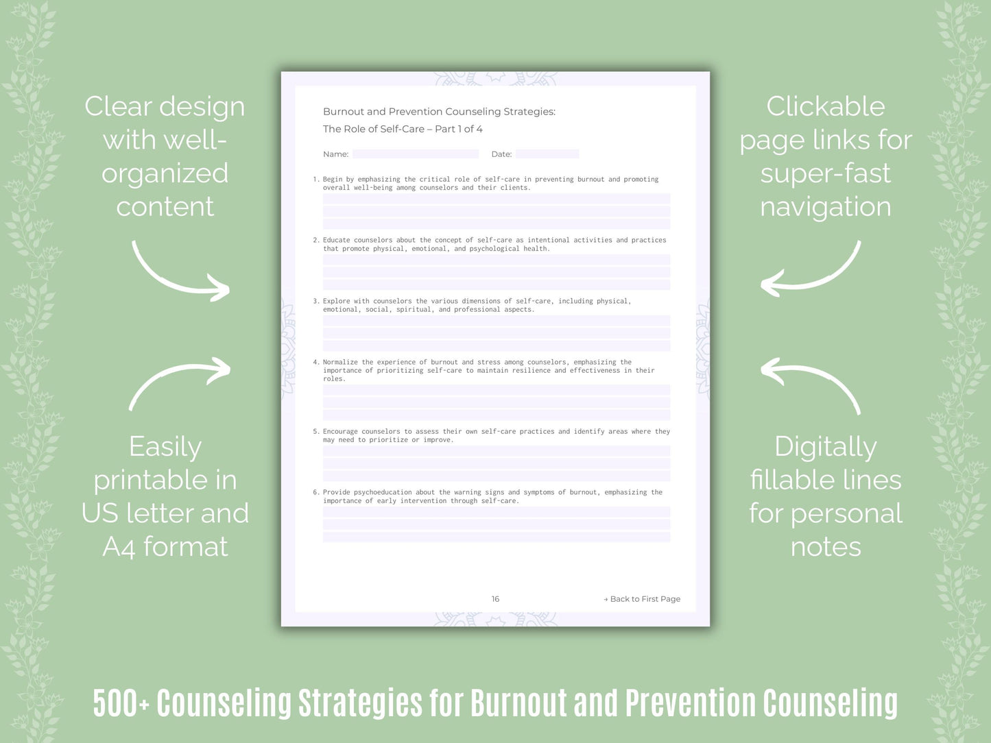 Burnout and Prevention Counseling Counseling Templates