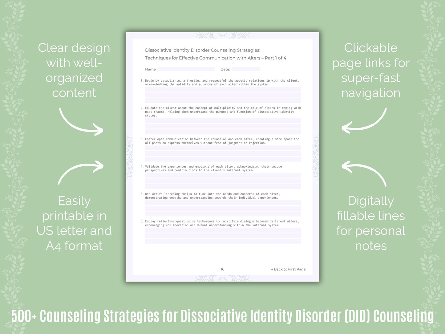 Dissociative Identity Disorder (DID) Counseling Counseling Templates