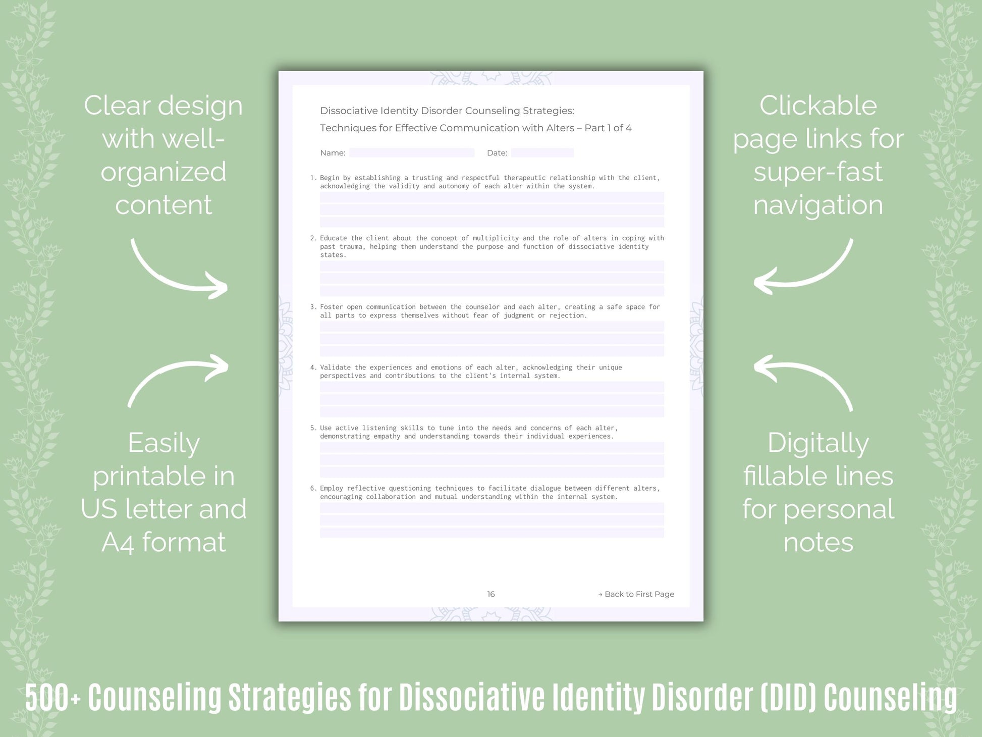 Dissociative Identity Disorder (DID) Counseling Counseling Templates