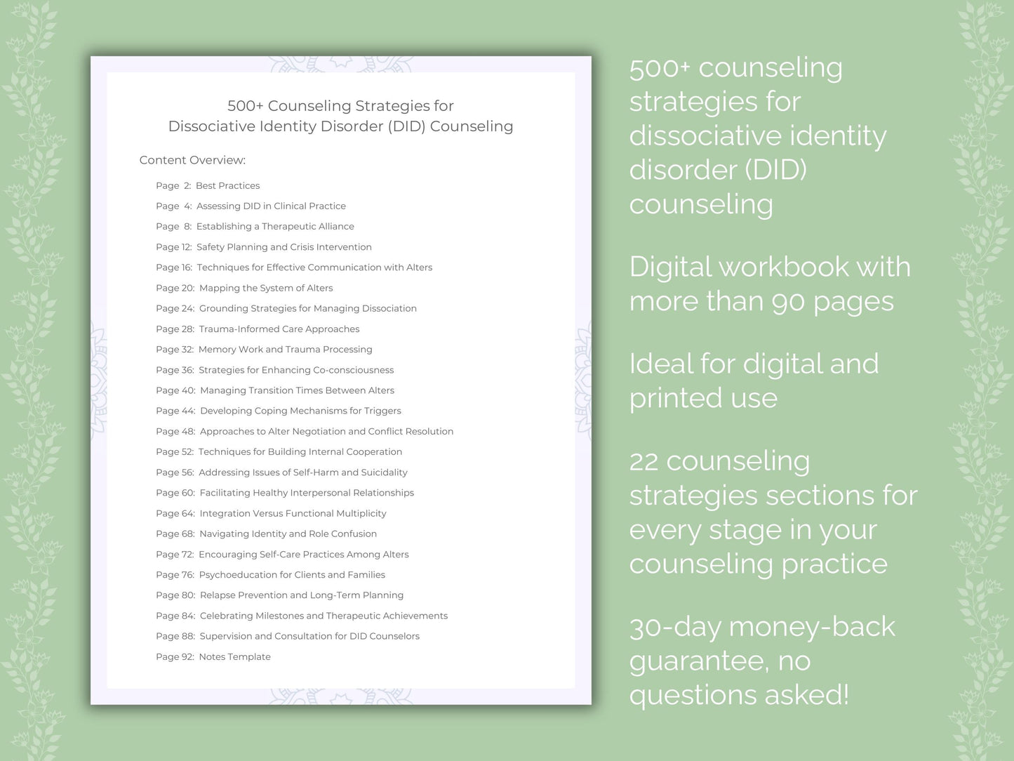 Dissociative Identity Disorder (DID) Counseling Therapist Worksheets