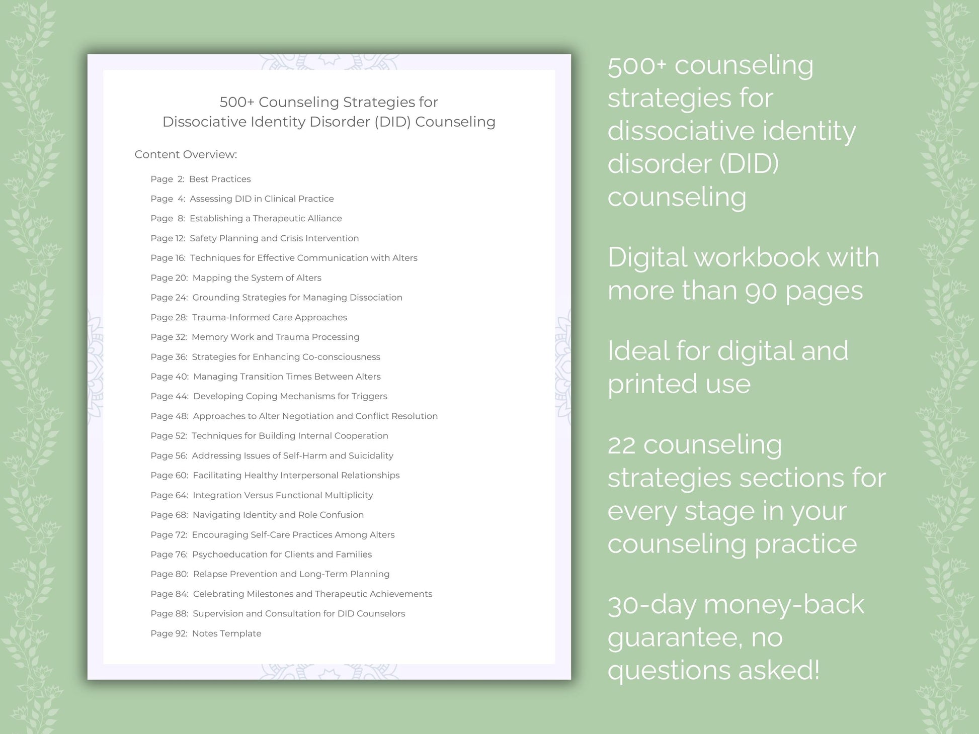 Dissociative Identity Disorder (DID) Counseling Therapist Worksheets