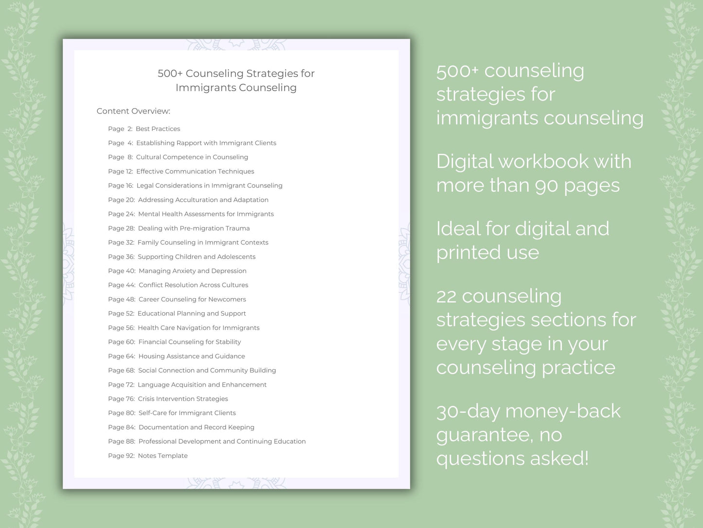 Immigrants Counseling Therapist Worksheets
