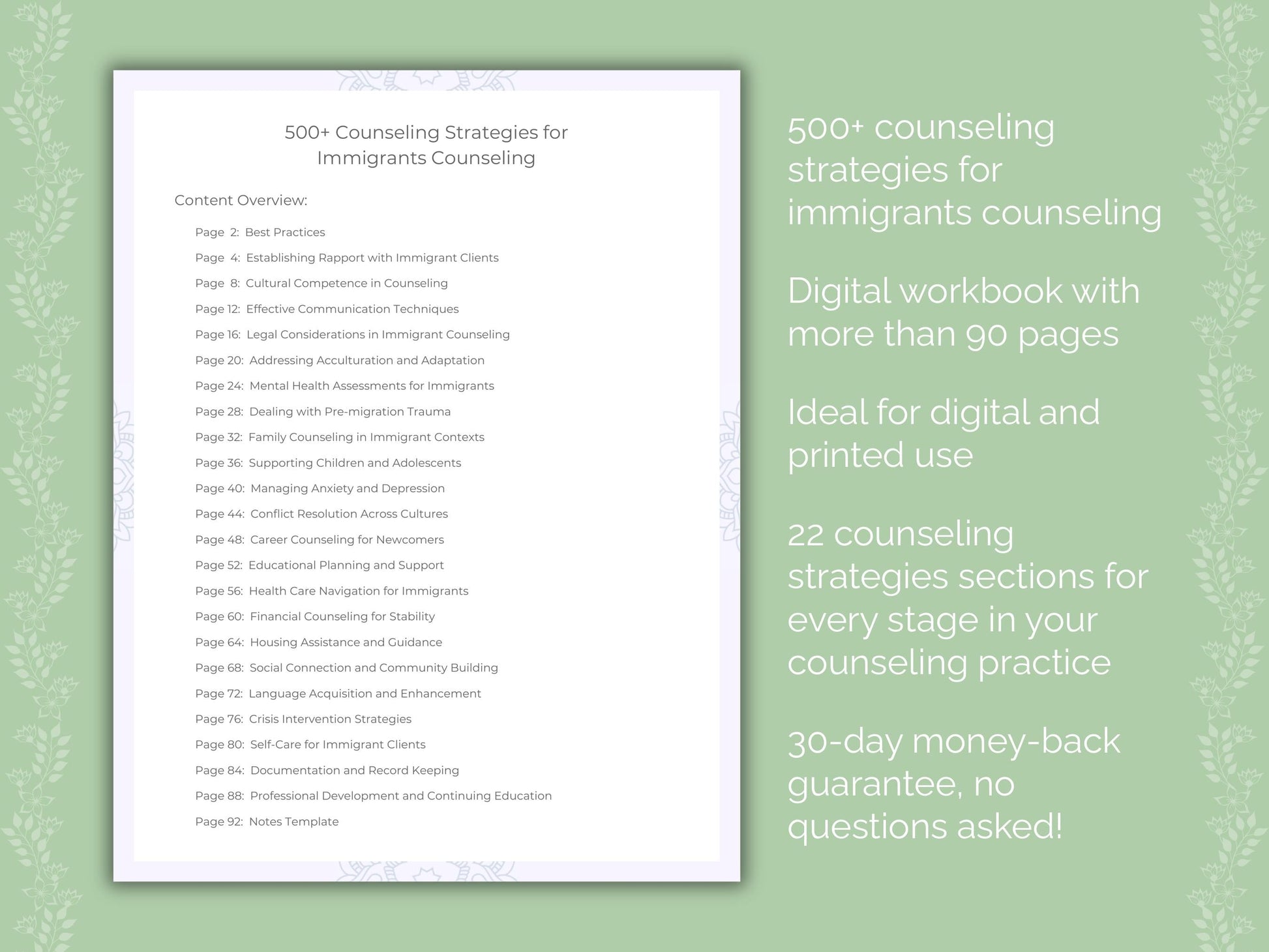 Immigrants Counseling Therapist Worksheets