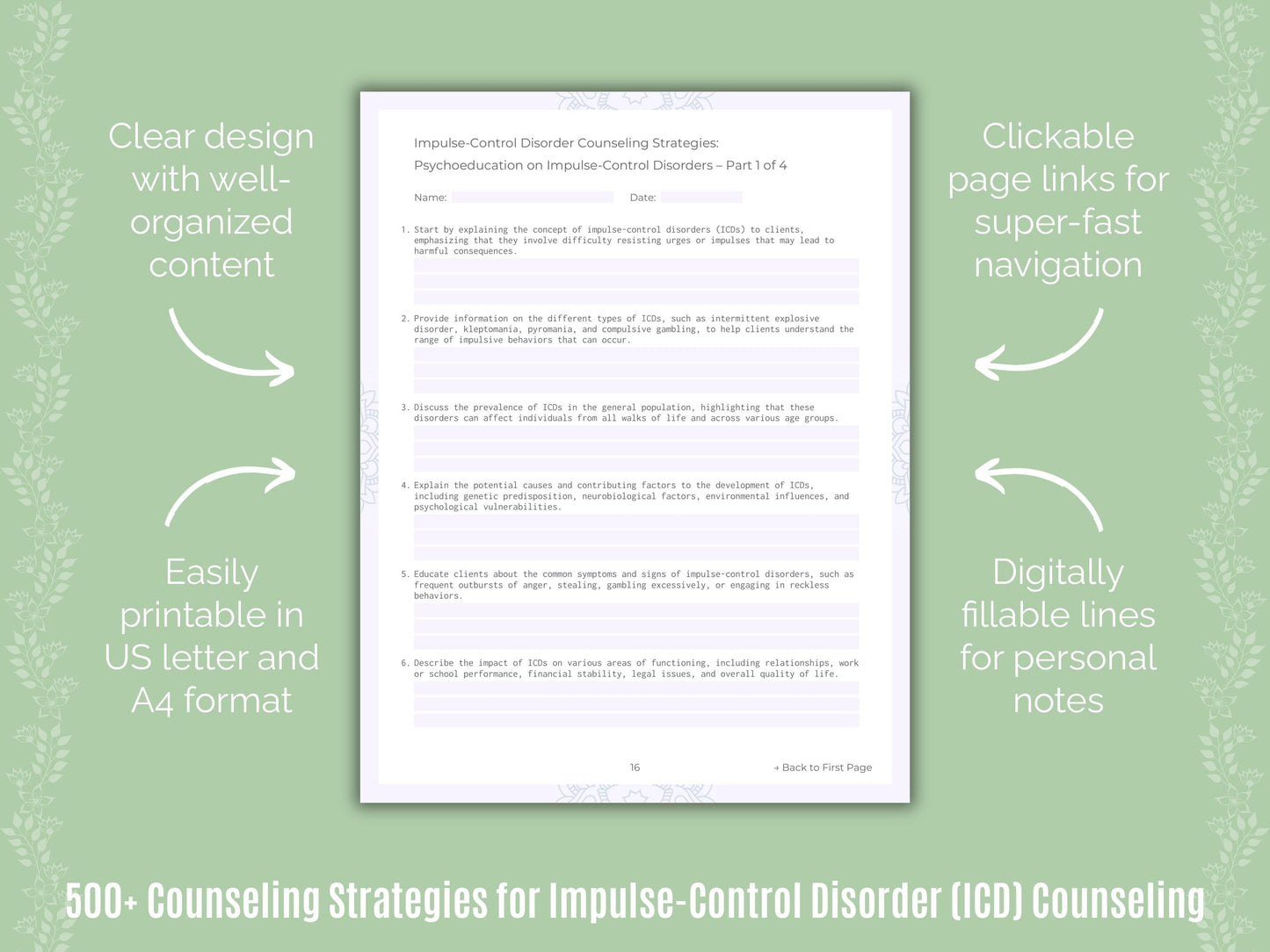 Impulse-Control Disorder (ICD) Counseling Counseling Templates