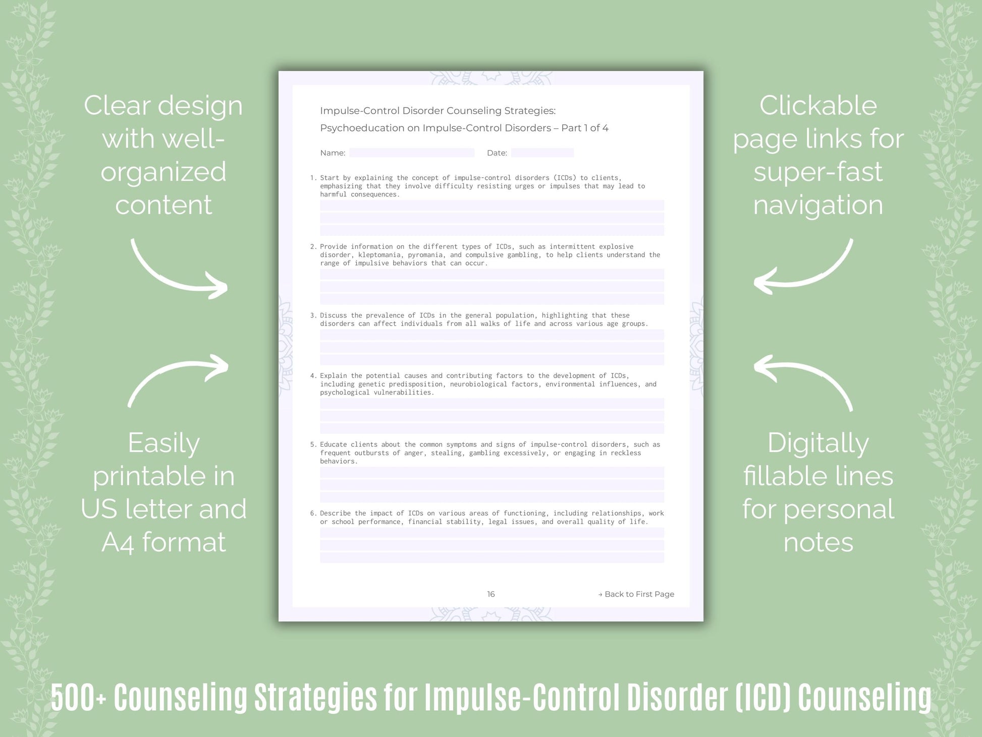 Impulse-Control Disorder (ICD) Counseling Counseling Templates