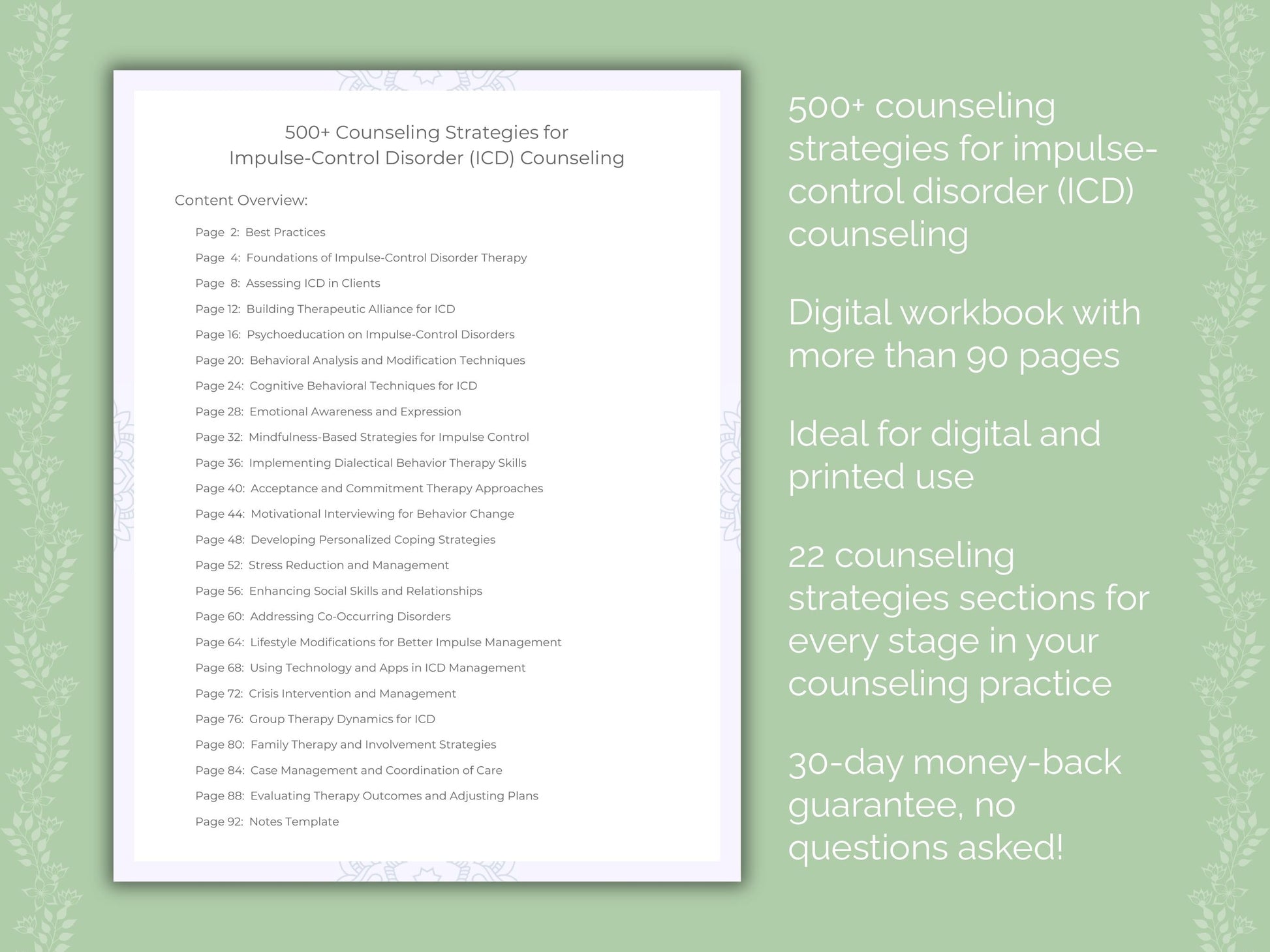 Impulse-Control Disorder (ICD) Counseling Therapist Worksheets