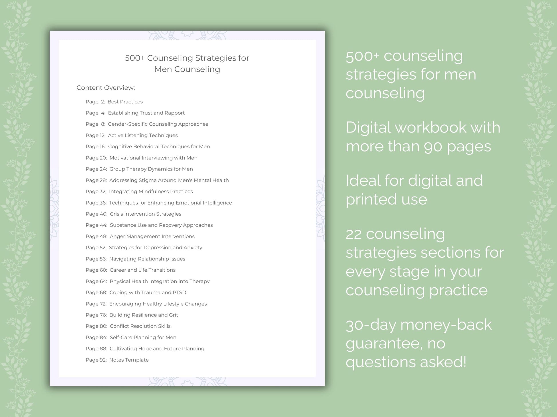 Men Counseling Therapist Worksheets