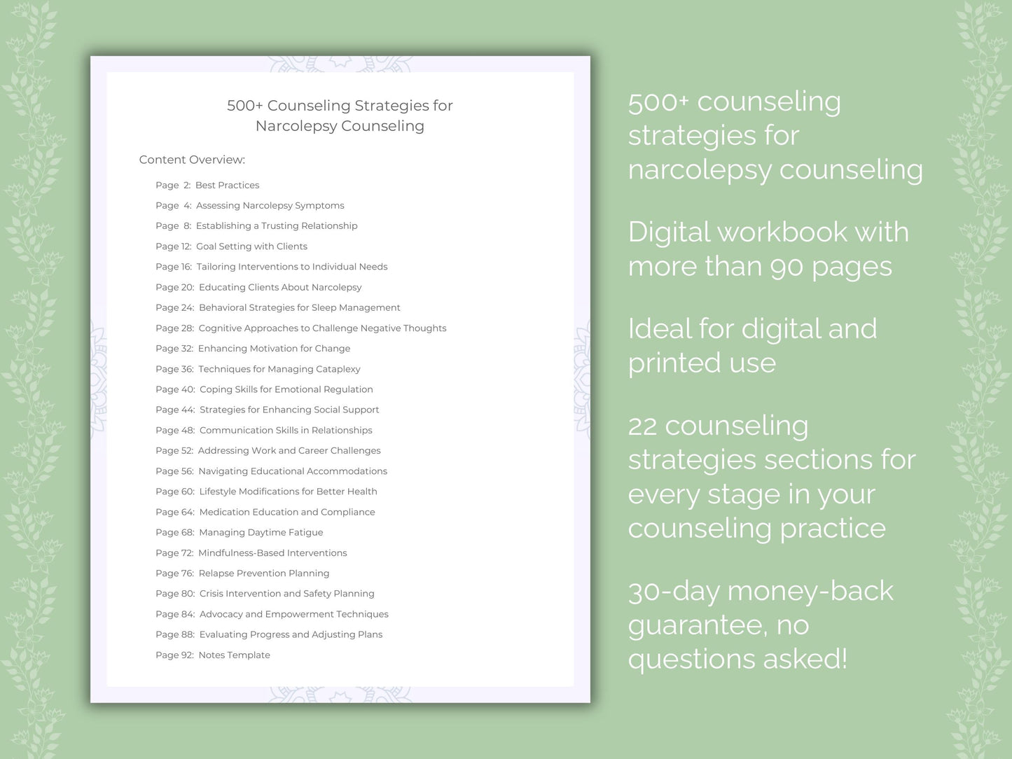 Narcolepsy Counseling Therapist Worksheets