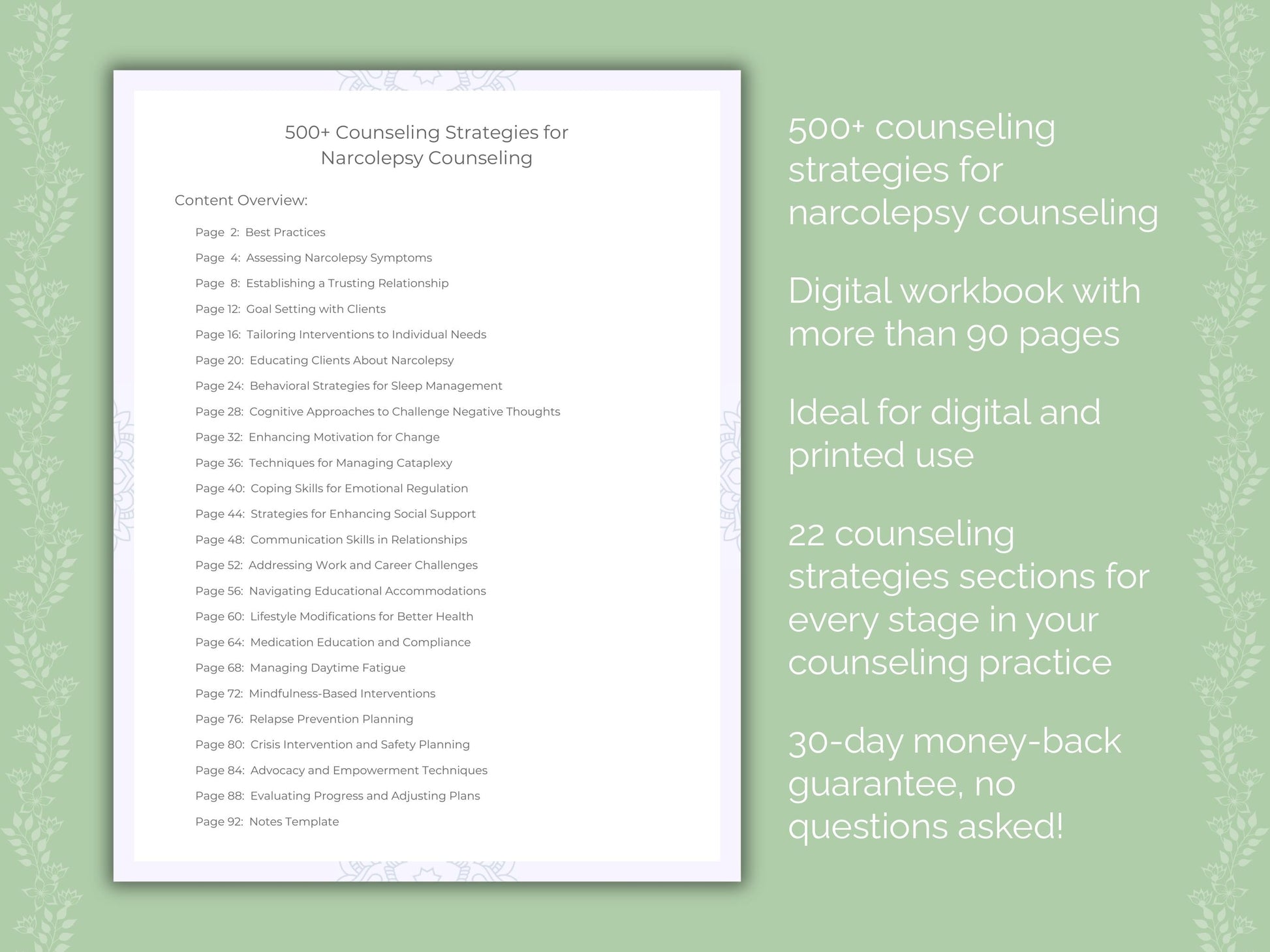 Narcolepsy Counseling Therapist Worksheets