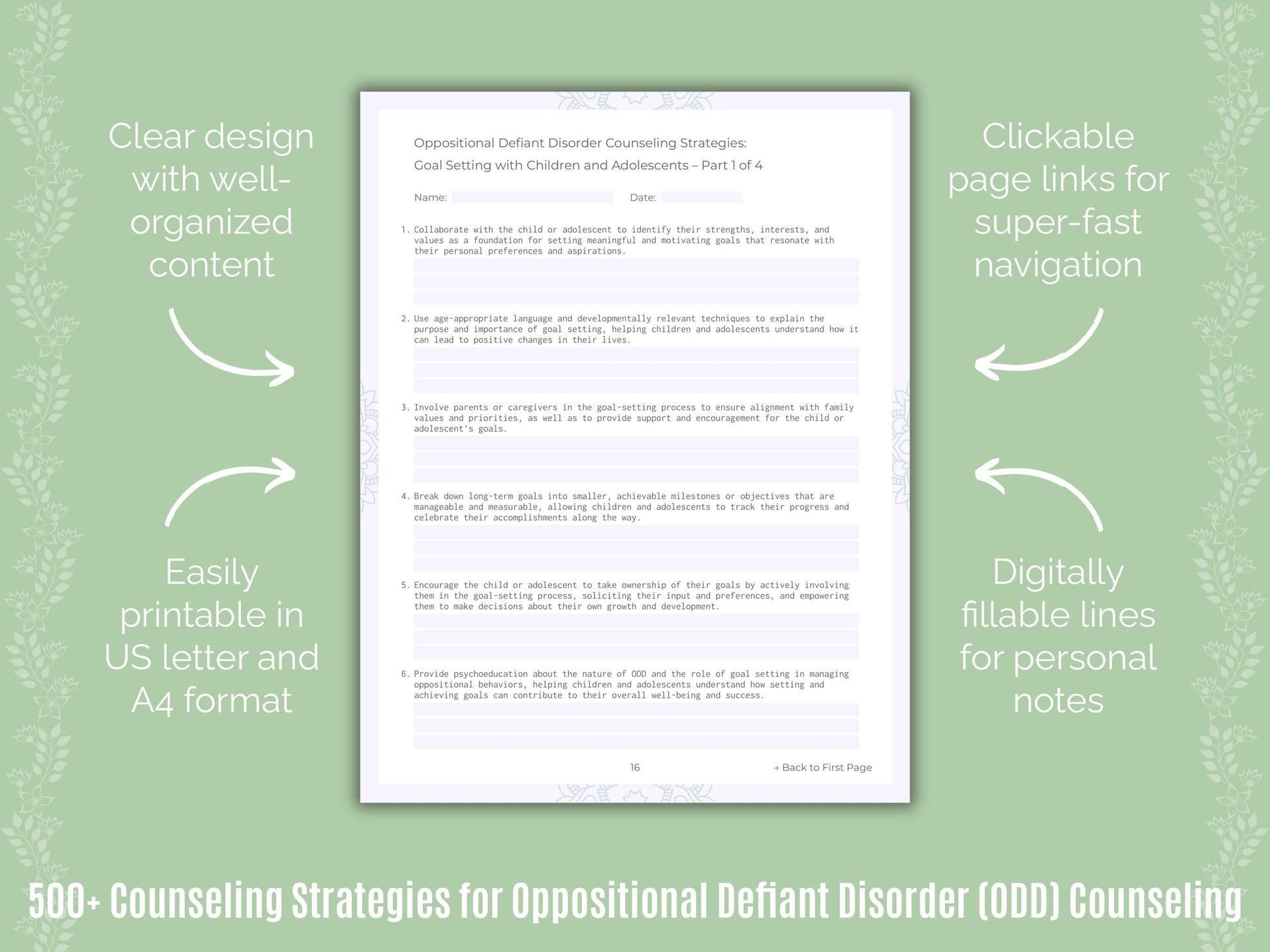 Oppositional Defiant Disorder (ODD) Counseling Counseling Templates