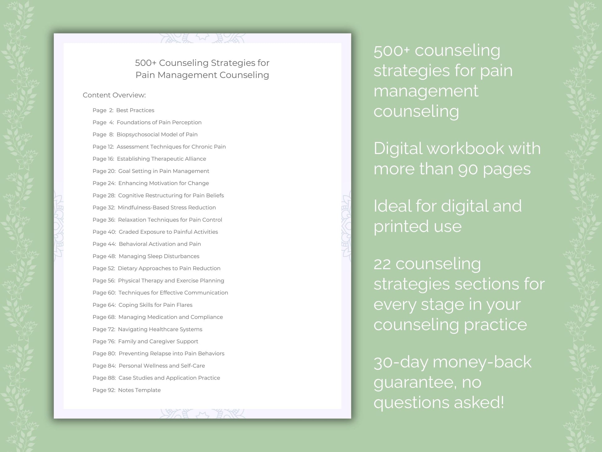 Pain Management Counseling Therapist Worksheets