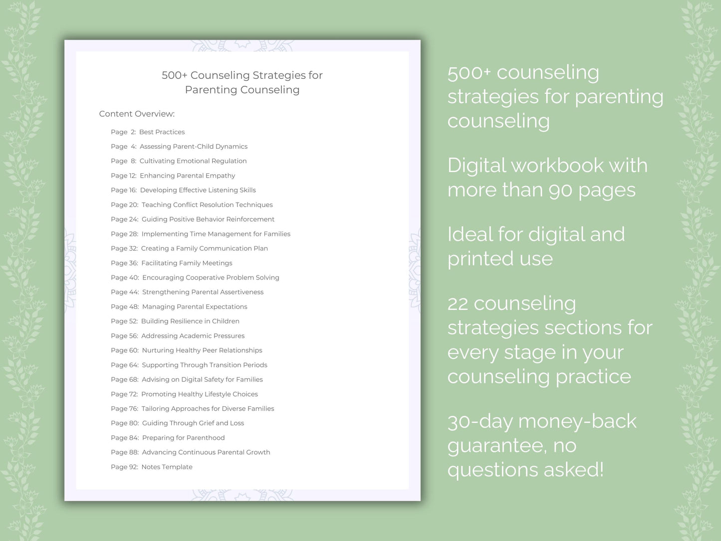 Parenting Counseling Therapist Worksheets