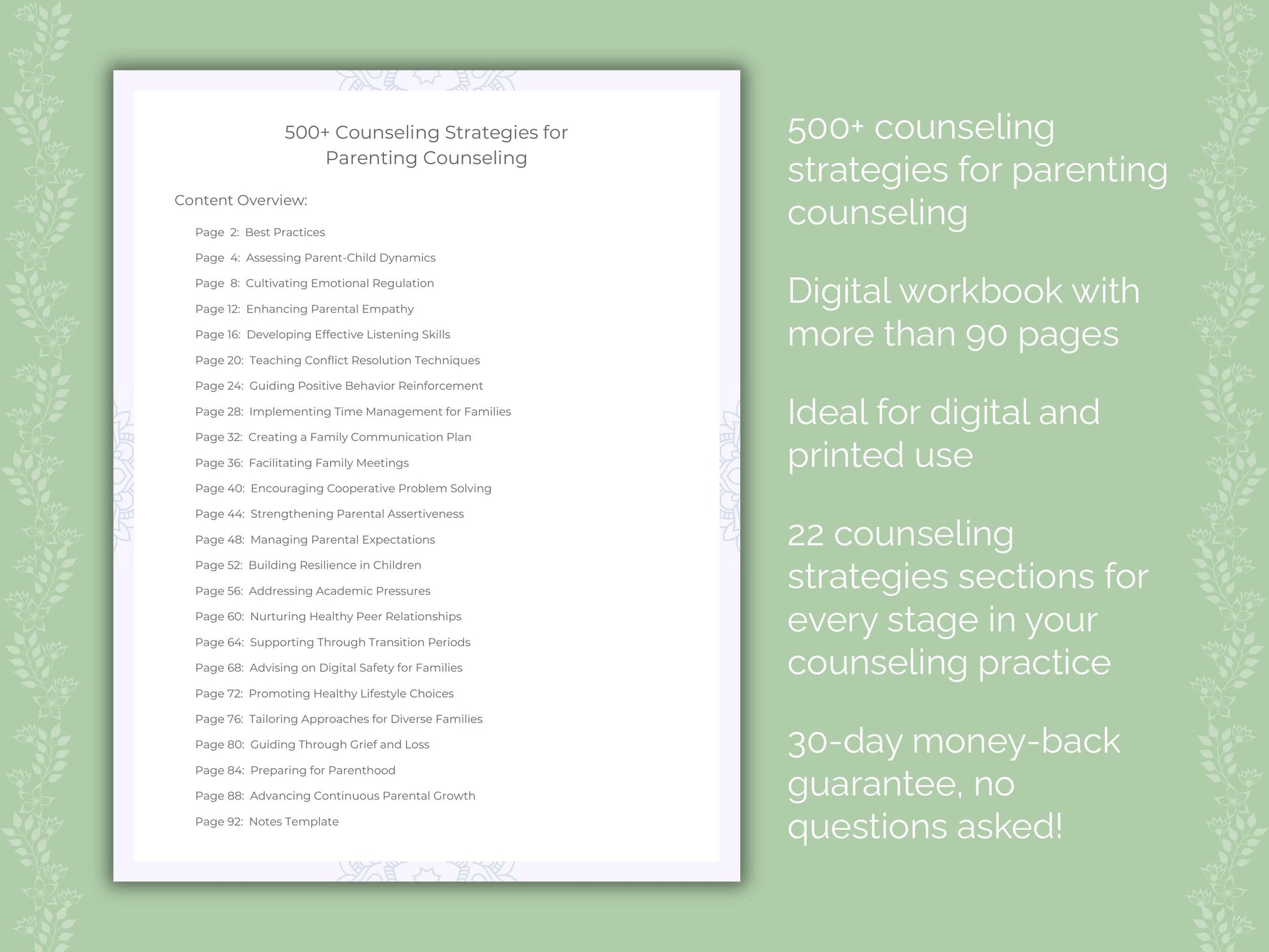 Parenting Counseling Therapist Worksheets