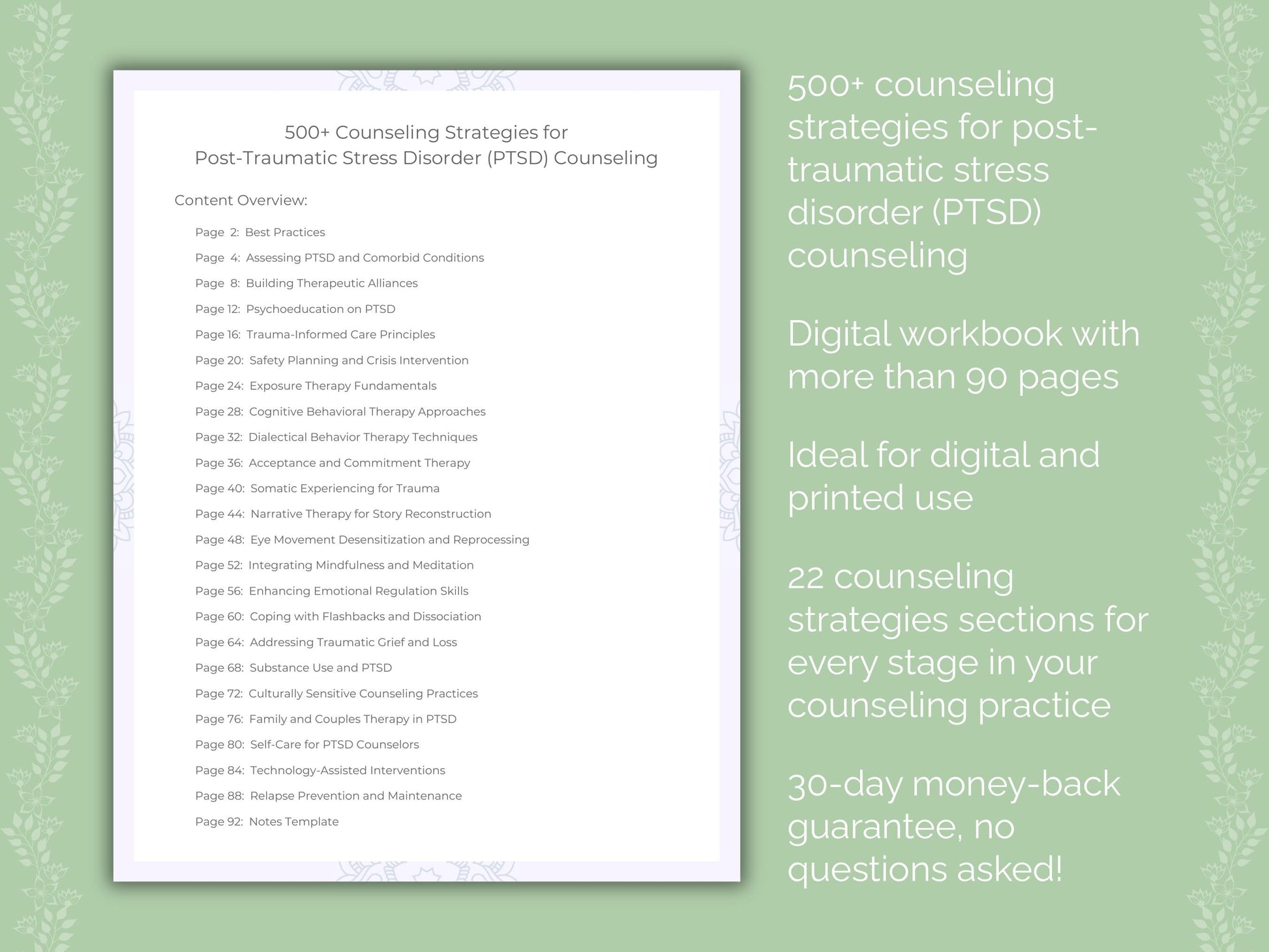 Post-Traumatic Stress Disorder (PTSD) Counseling Therapist Worksheets