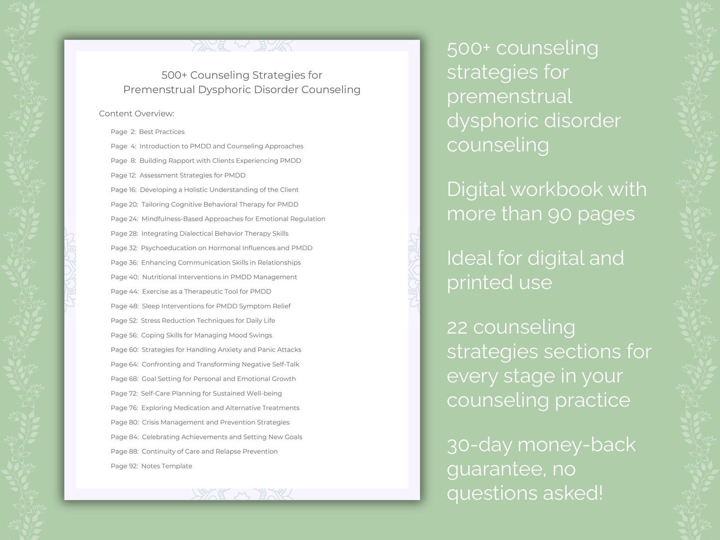 Premenstrual Dysphoric Disorder Counseling Therapist Worksheets