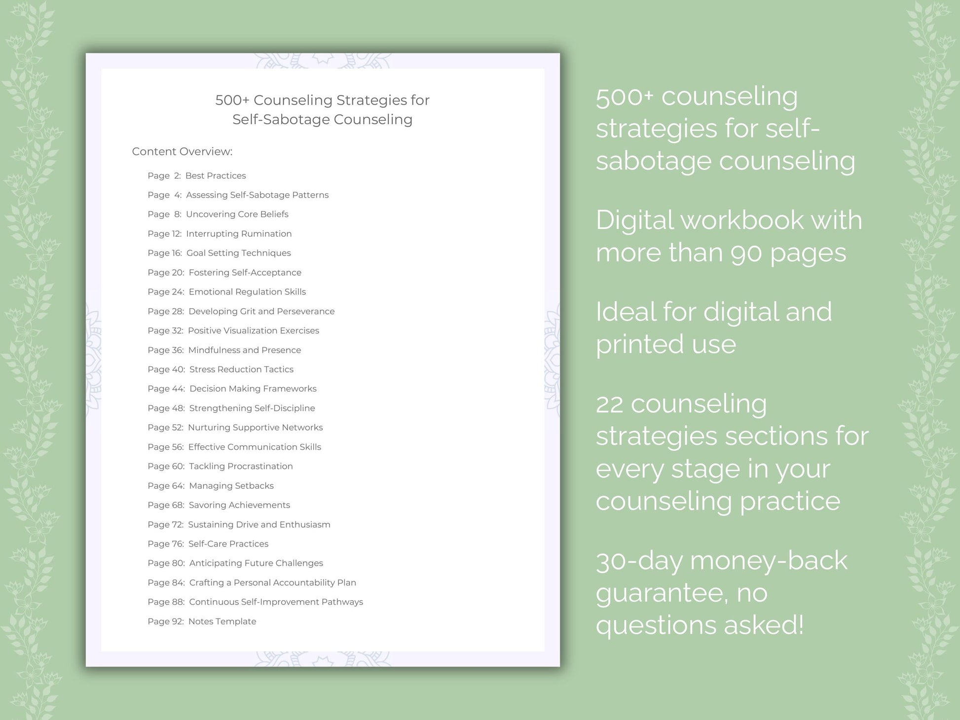 Self-Sabotage Counseling Therapist Worksheets