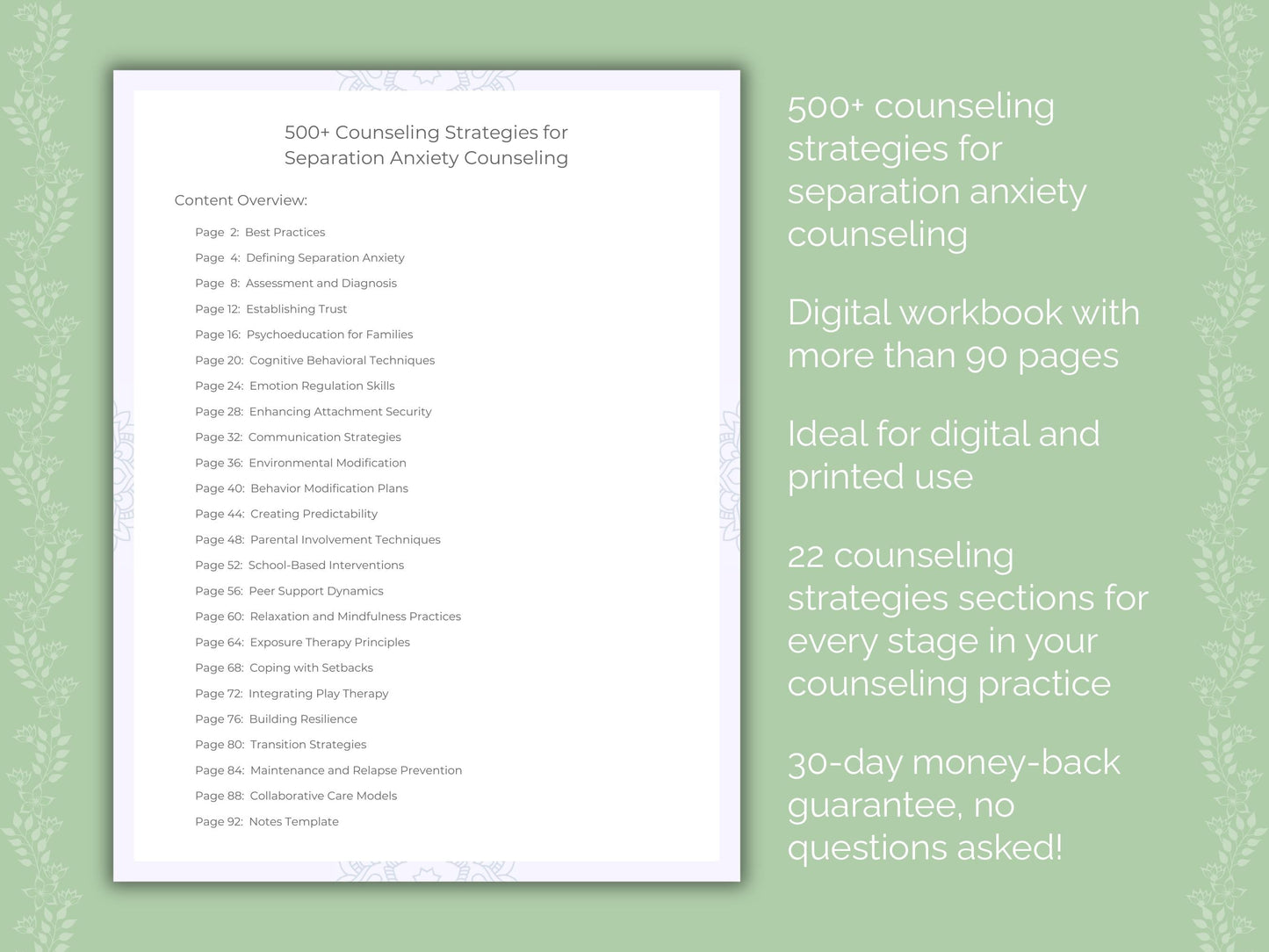 Separation Anxiety Counseling Therapist Worksheets