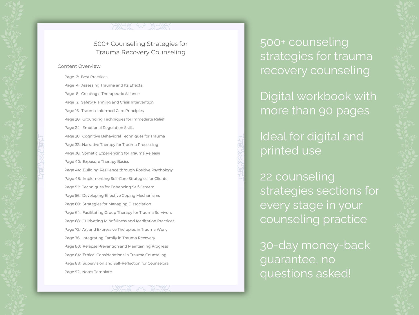 Trauma Recovery Counseling Therapist Worksheets