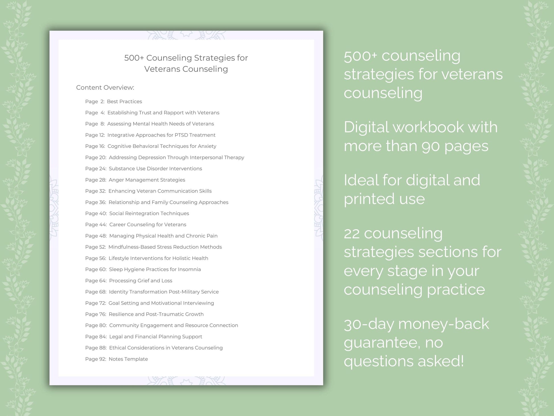 Veterans Counseling Therapist Worksheets