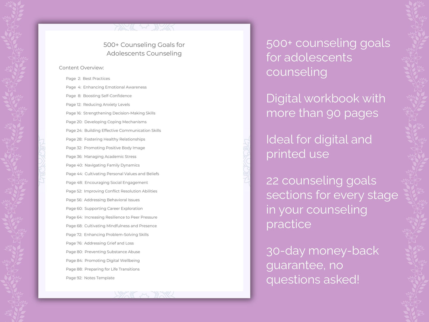 Adolescents Counseling Therapist Worksheets