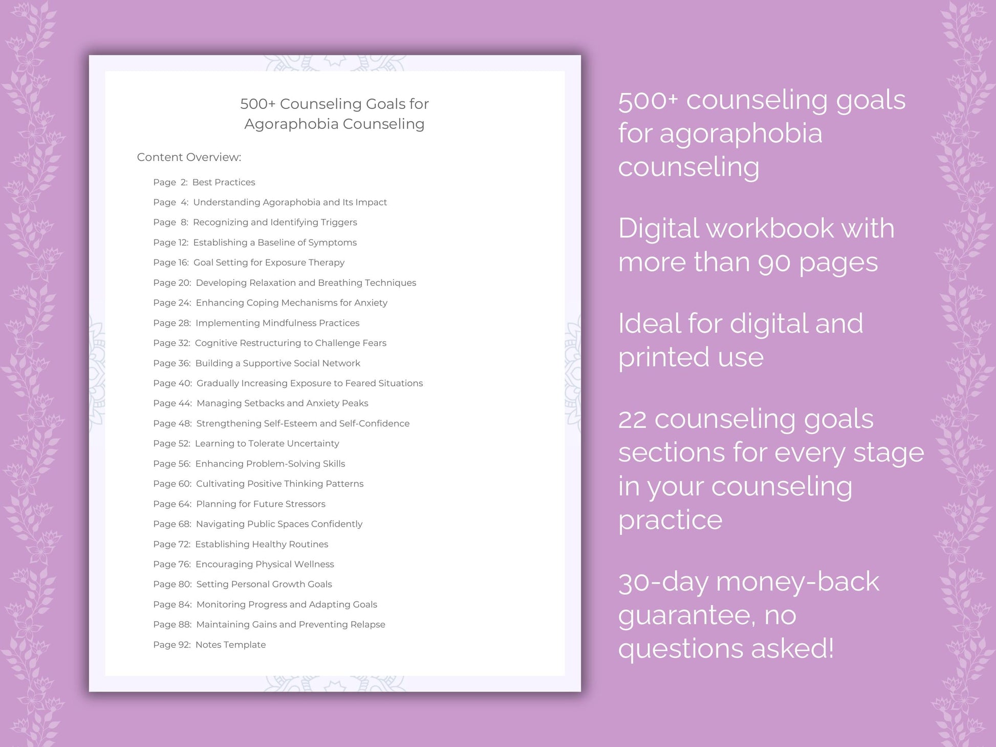 Agoraphobia Counseling Therapist Worksheets