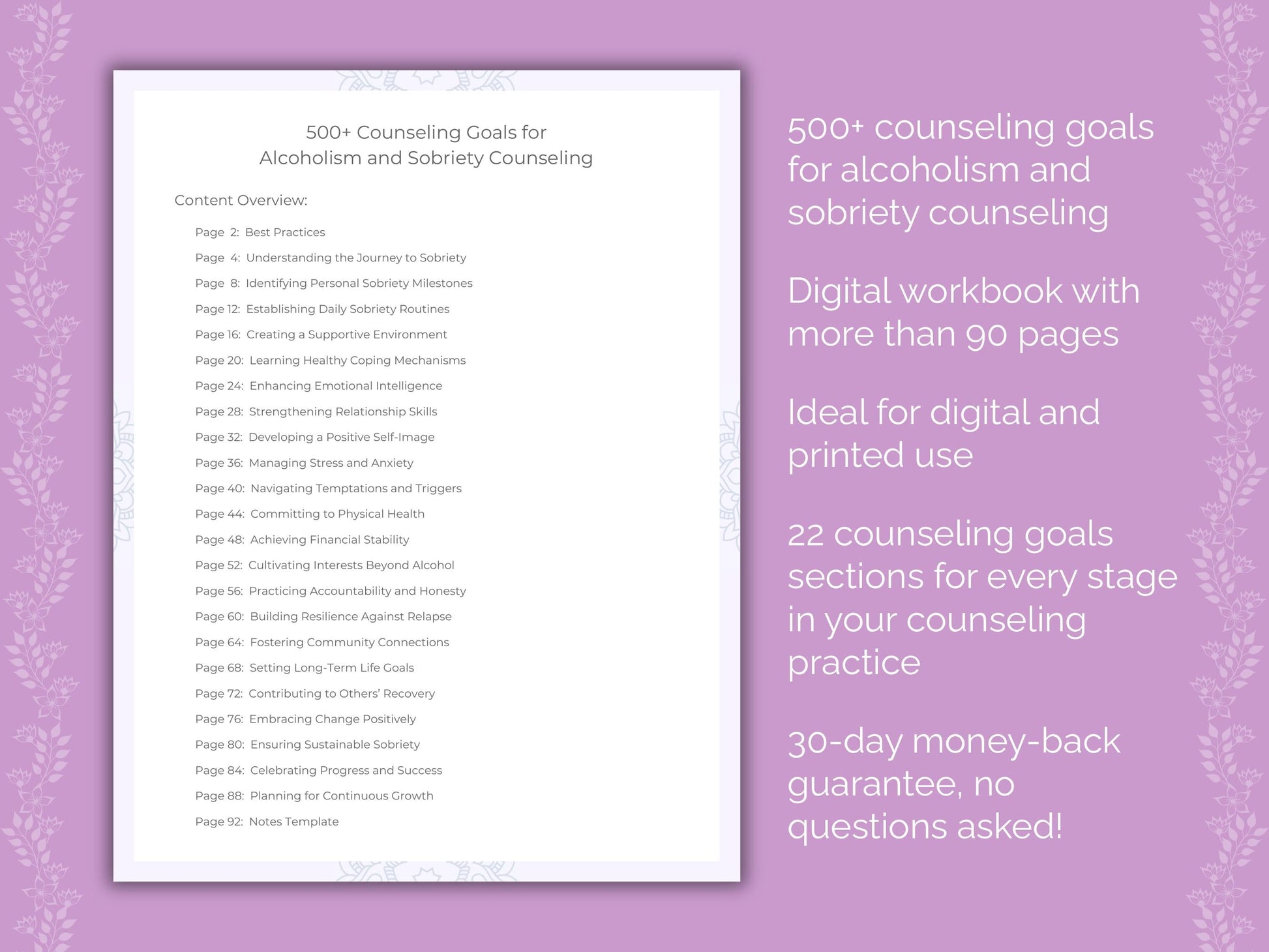 Alcoholism and Sobriety Counseling Therapist Worksheets