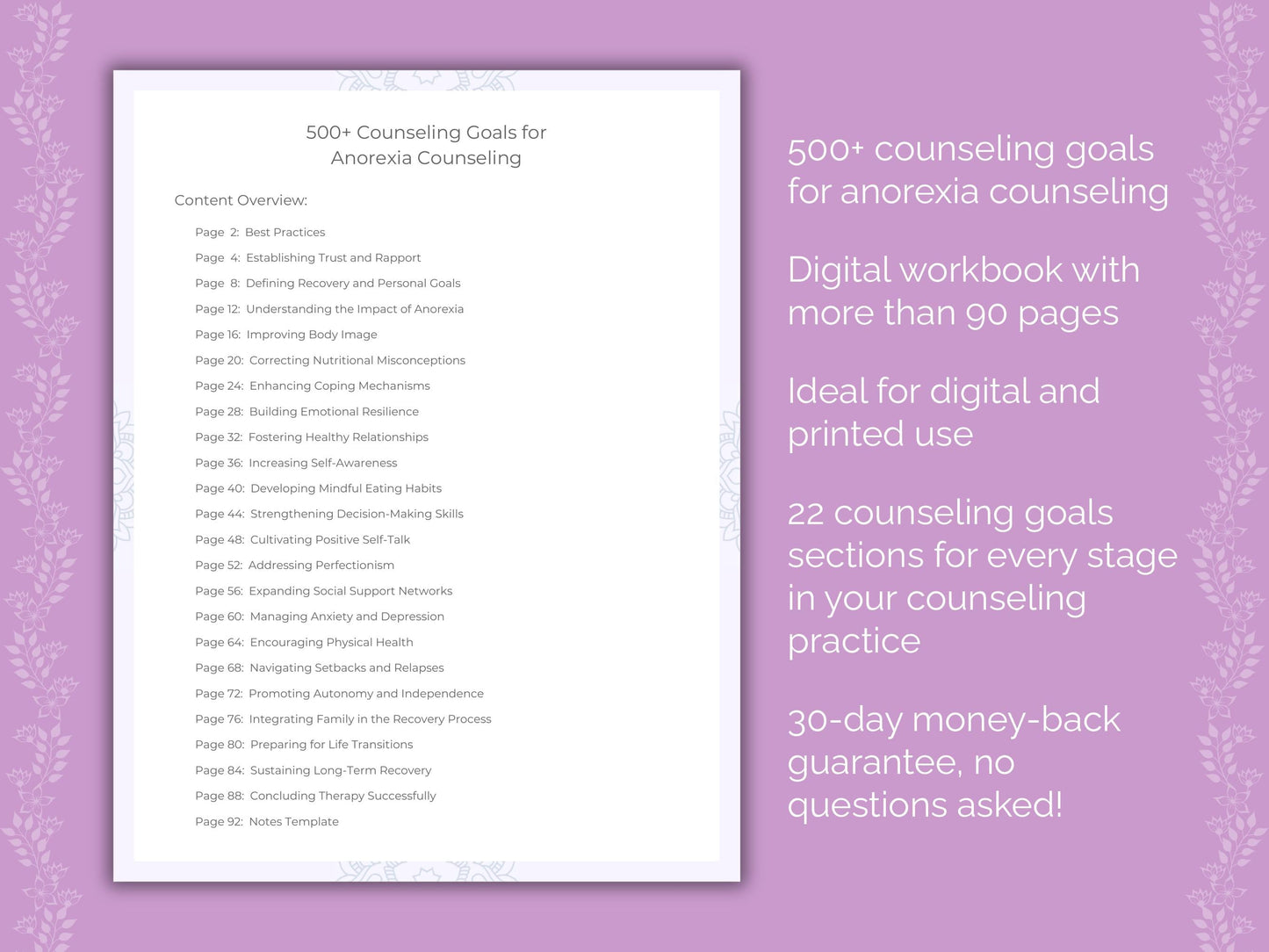 Anorexia Counseling Therapist Worksheets