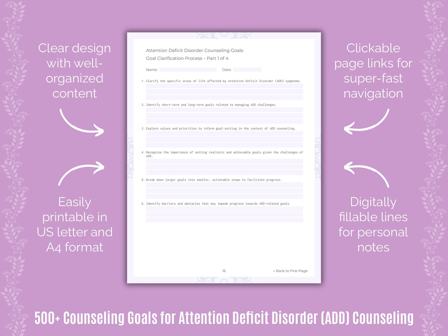 Attention Deficit Disorder (ADD) Counseling Counseling Templates