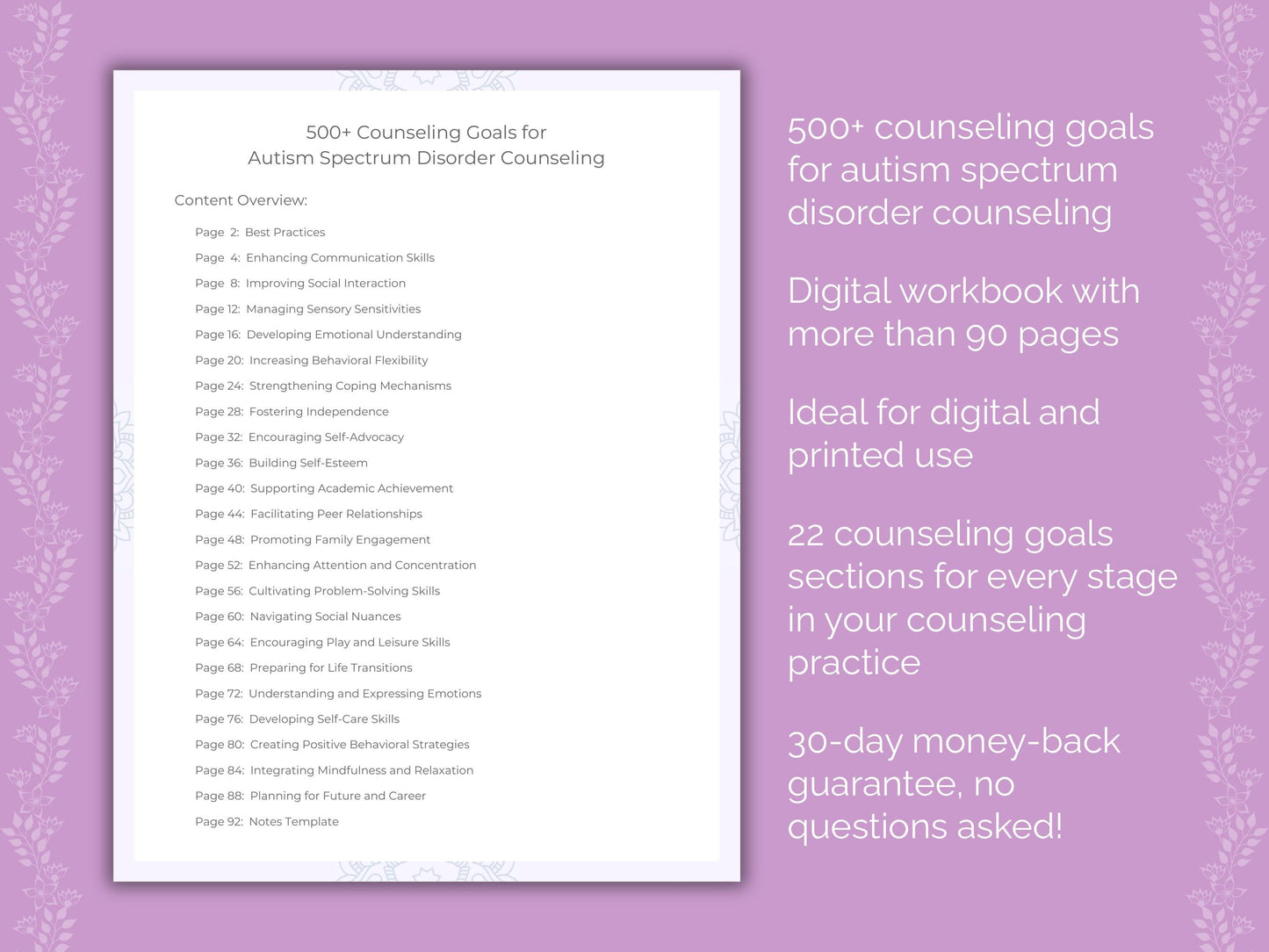 Autism Spectrum Disorder Counseling Therapist Worksheets