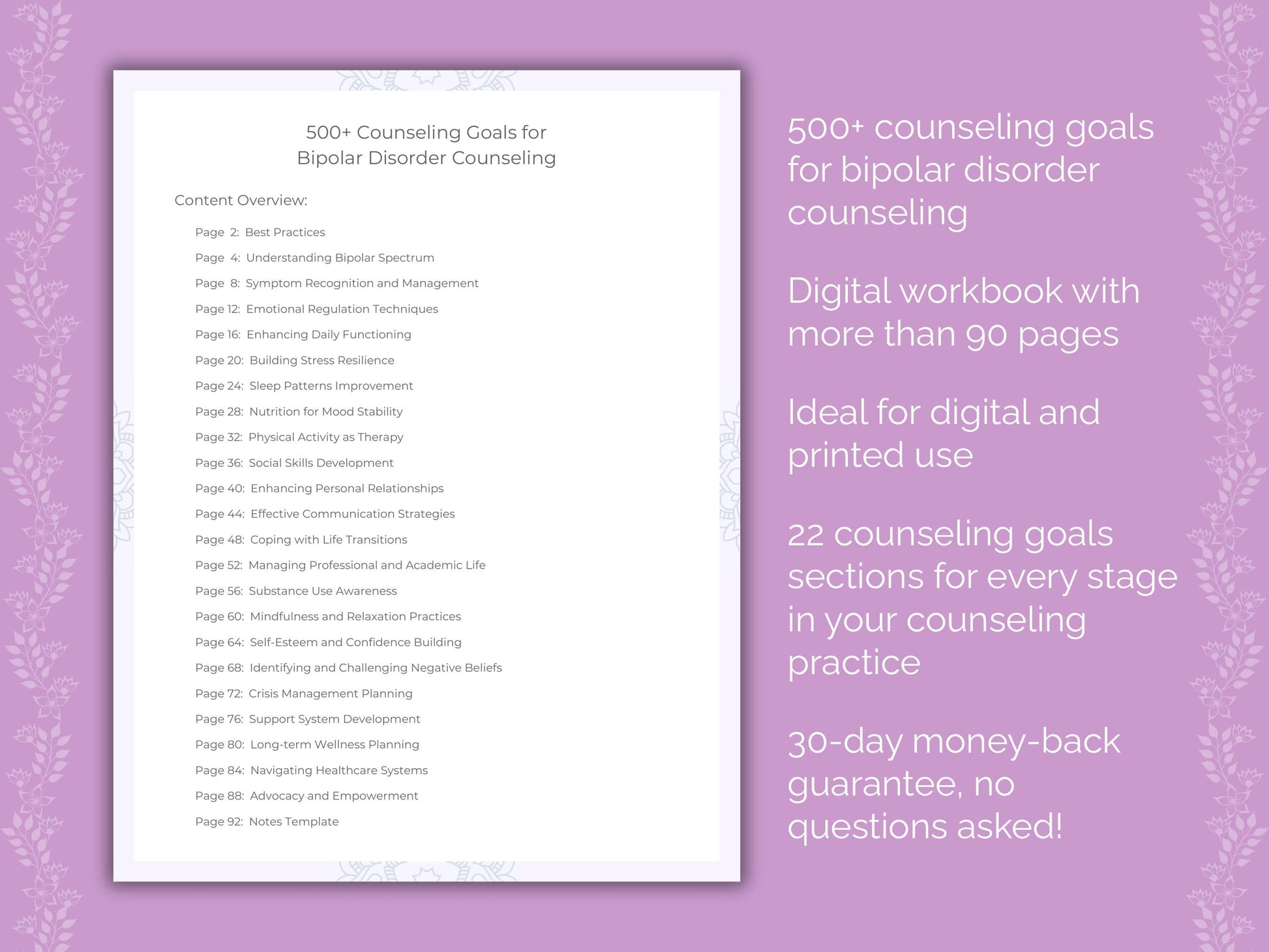 Bipolar Disorder Counseling Therapist Worksheets