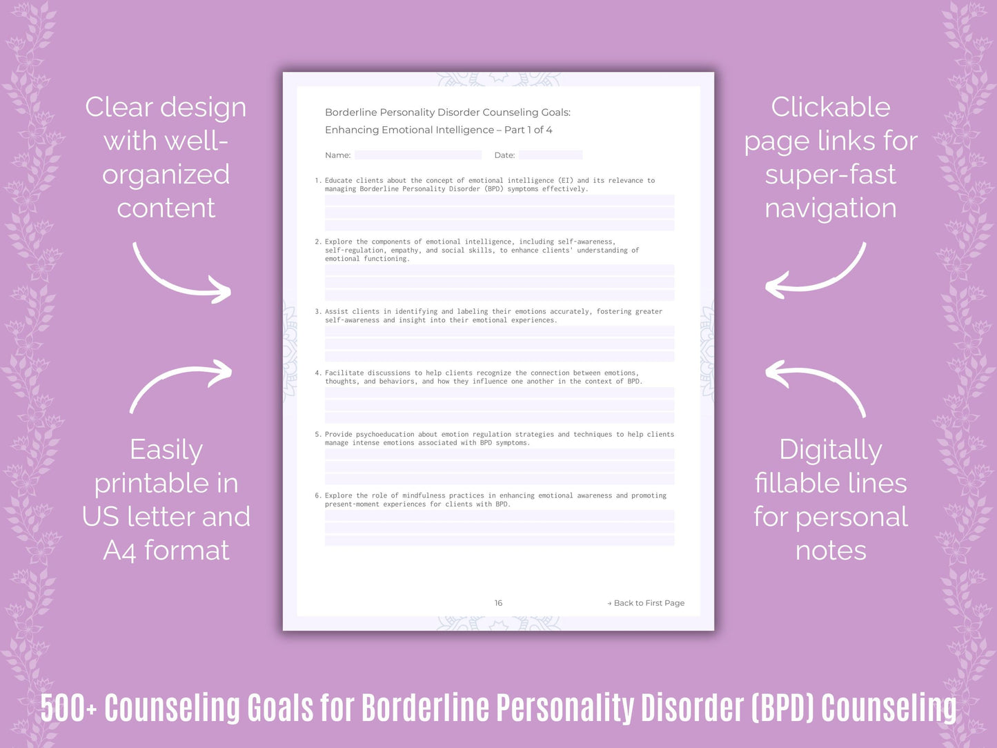 Borderline Personality Disorder (BPD) Counseling Counseling Templates