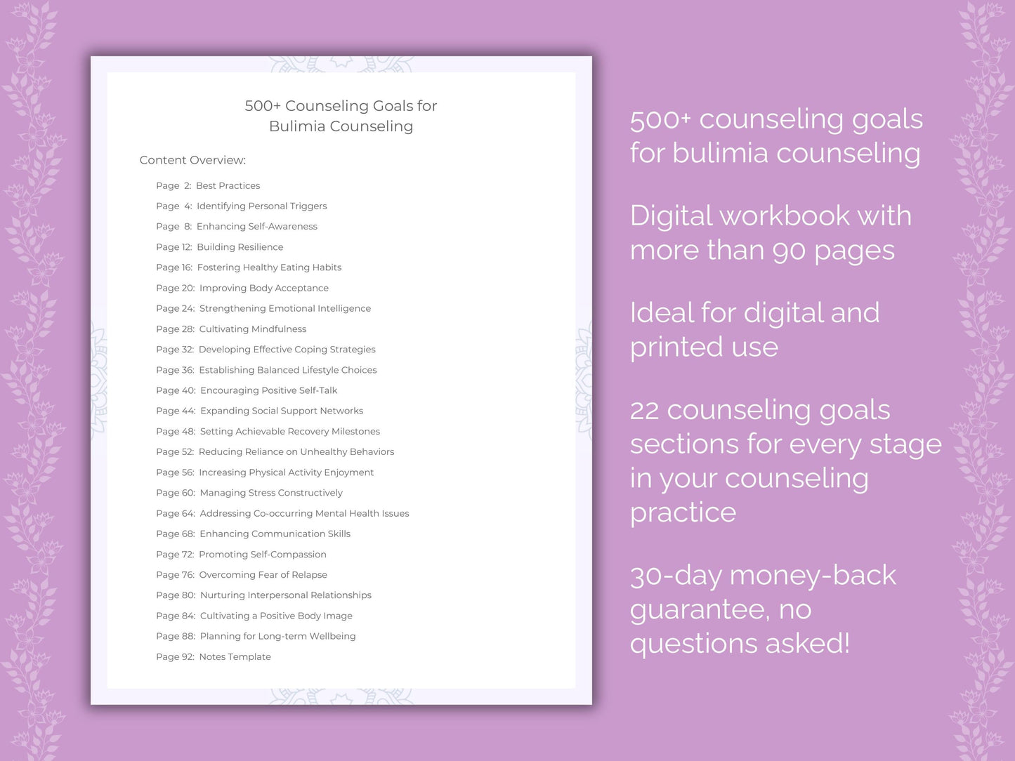 Bulimia Counseling Therapist Worksheets