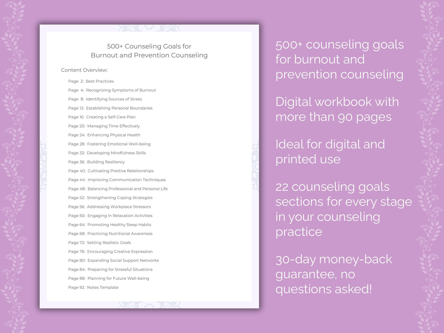 Burnout and Prevention Counseling Therapist Worksheets