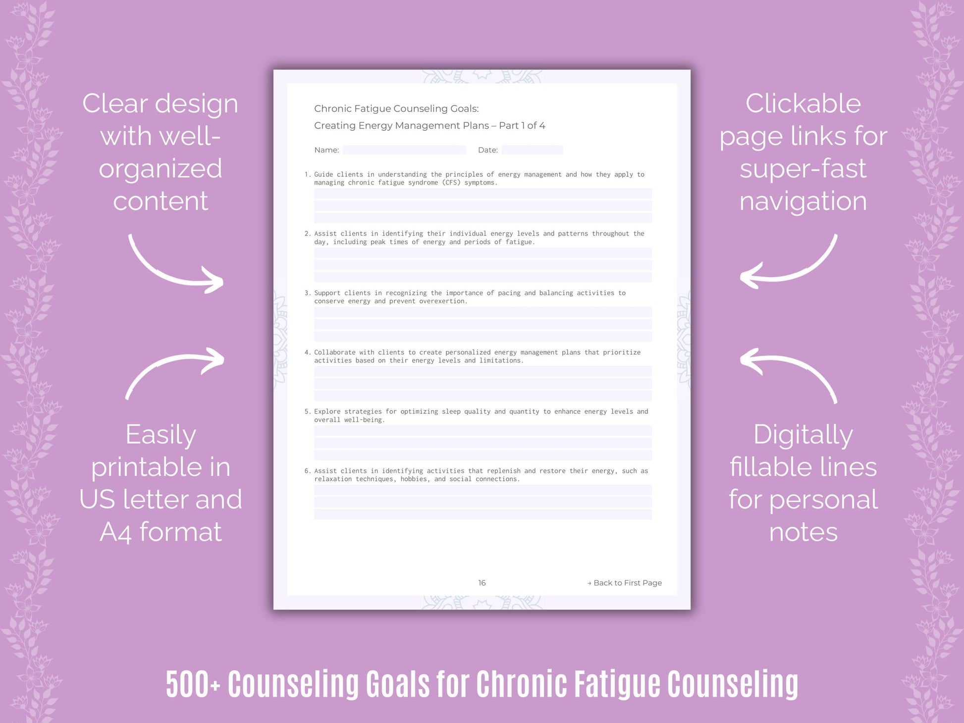 Chronic Fatigue Counseling Counseling Templates