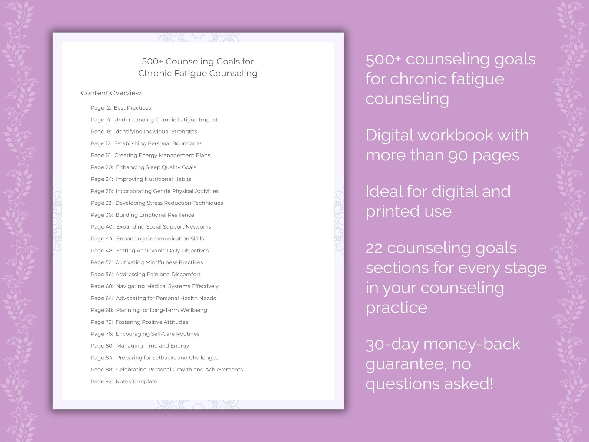 Chronic Fatigue Counseling Therapist Worksheets