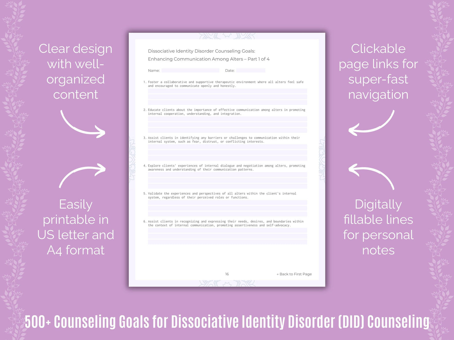 Dissociative Identity Disorder (DID) Counseling Counseling Templates